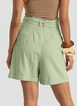 Dianna - Shorts Feminino com Cinto Viscolinho Verde - DIANNA