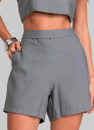 Dianna - Shorts Feminino Cós Alto em Alfaiataria Cinza - DIANNA