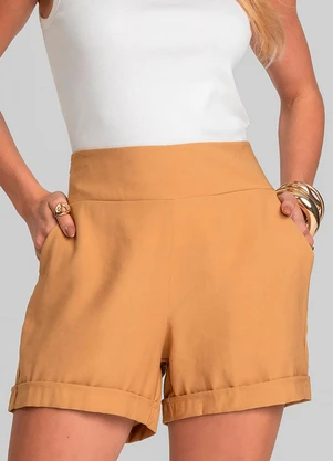 Dianna - Shorts Feminino Cós Largo em Alfaiataria Marrom - DIANNA