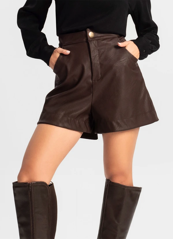 Endless - Shorts Feminino Courino Sintético Marrom 4