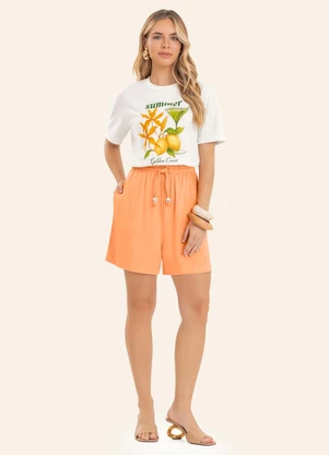 Endless - Shorts Feminino em Linho Laranja - ENDLESS