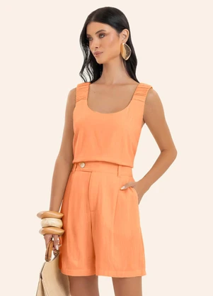 Endless - Shorts Feminino em Linho Laranja - ENDLESS