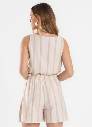 Endless - Shorts Feminino em Linho Maquinetado Evasê Bege - ENDLESS