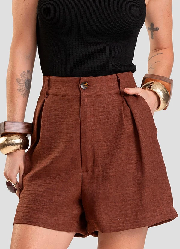 Dianna - Shorts Feminino em Tecido Marrom
