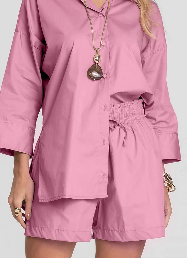 Dianna - Shorts Feminino em Tecido Tricoline Rosa