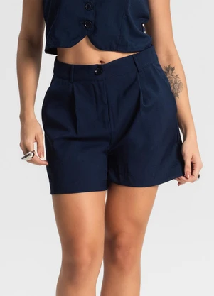 Rovitex - Shorts Feminino Reto em Alfaiataria Azul - ROVITEX
