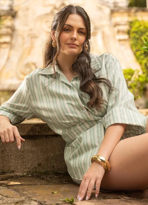 Marguerite - Shorts Listrado Verde em Tricoline - MARGUERITE