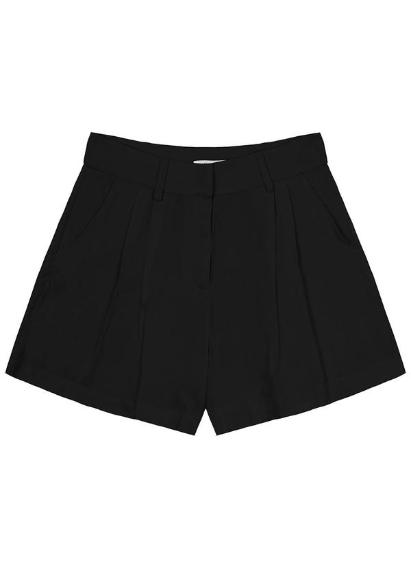 Malwee - Shorts Preto Alfaiataria em Viscose Sarjada
