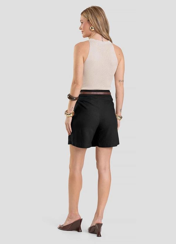 Dianna - Shorts Saia Feminino em Tecido Linho Preto 2