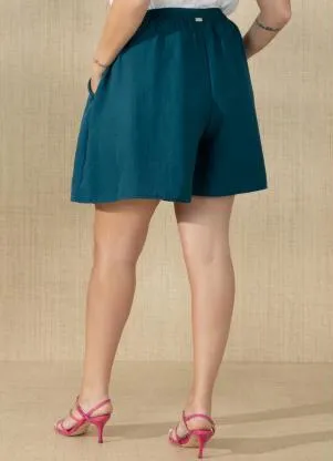 Quintess - Shorts Verde com Bolsos em Tecido Plano - QUINTESS