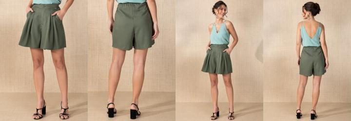 Shorts Verde com Pregas e Bolsos