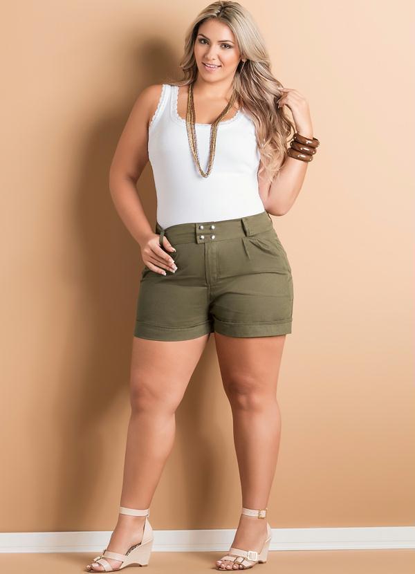 Marguerite - Short Feminino Plus Size Verde Musgo 6