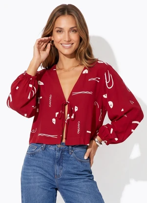 Cantão - Blusa Estampada Cortes Vermelho - CANTÃO