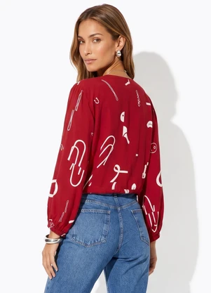Cantão - Blusa Estampada Cortes Vermelho - CANTÃO