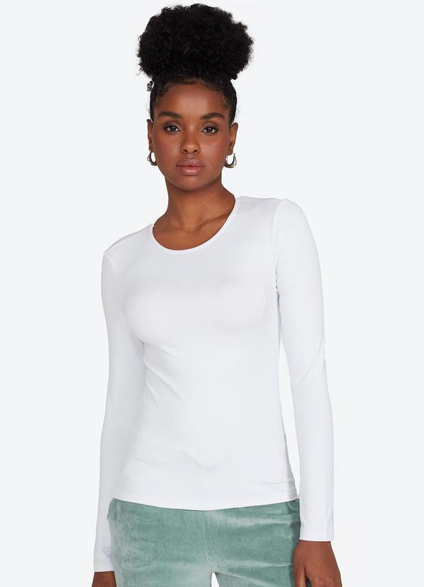 Basicamente - Camiseta Manga Longa Viscose Feminina Branco