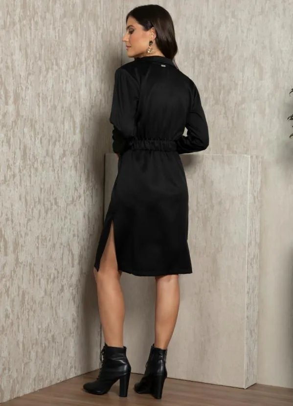 Quintess - Casaco Alongado Preto com Amarração e Bolsos 6