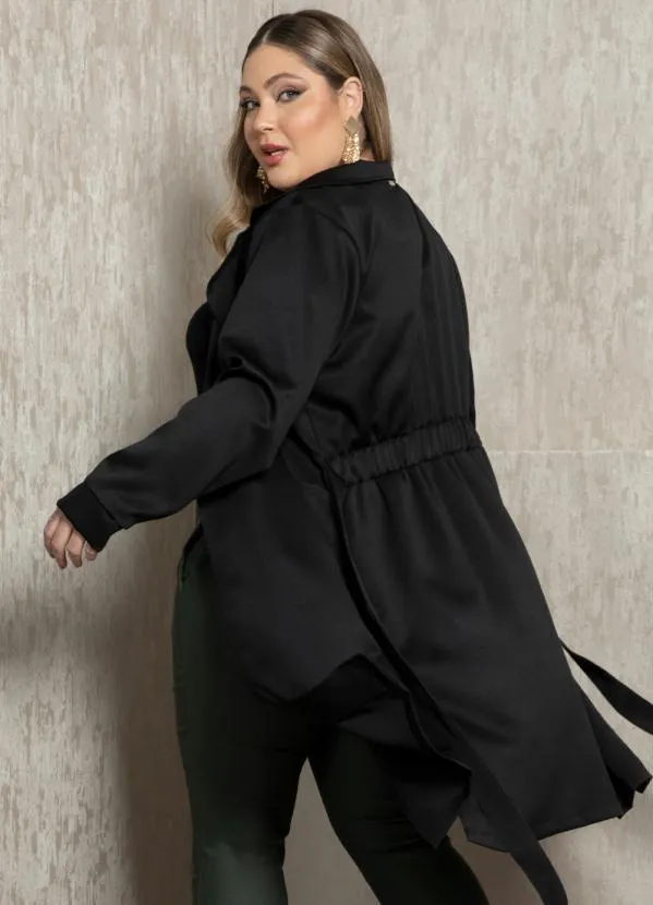 Quintess - Casaco Alongado Preto com Amarração e Bolsos 4