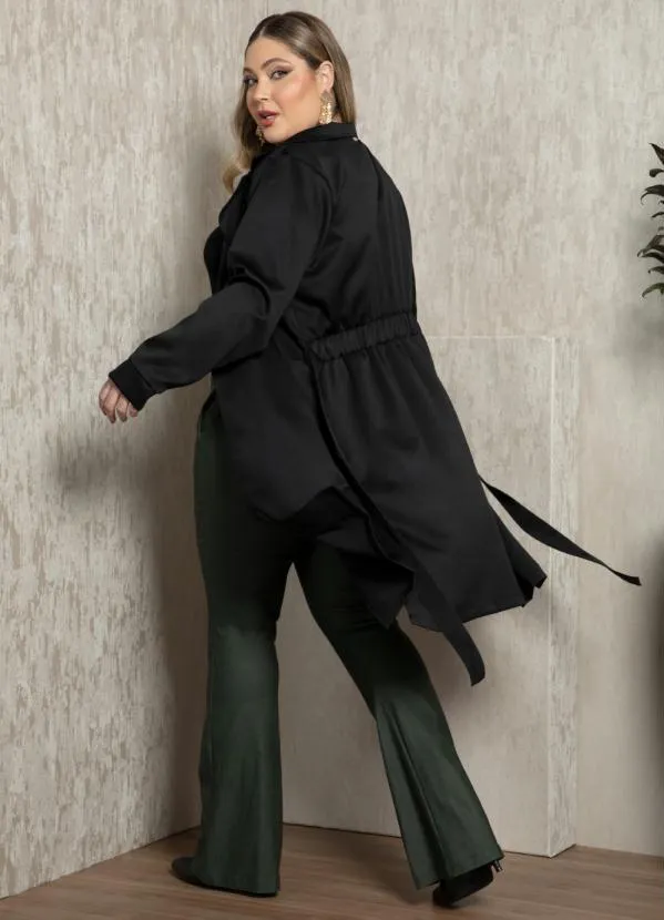 Quintess - Casaco Alongado Preto com Amarração e Bolsos 2