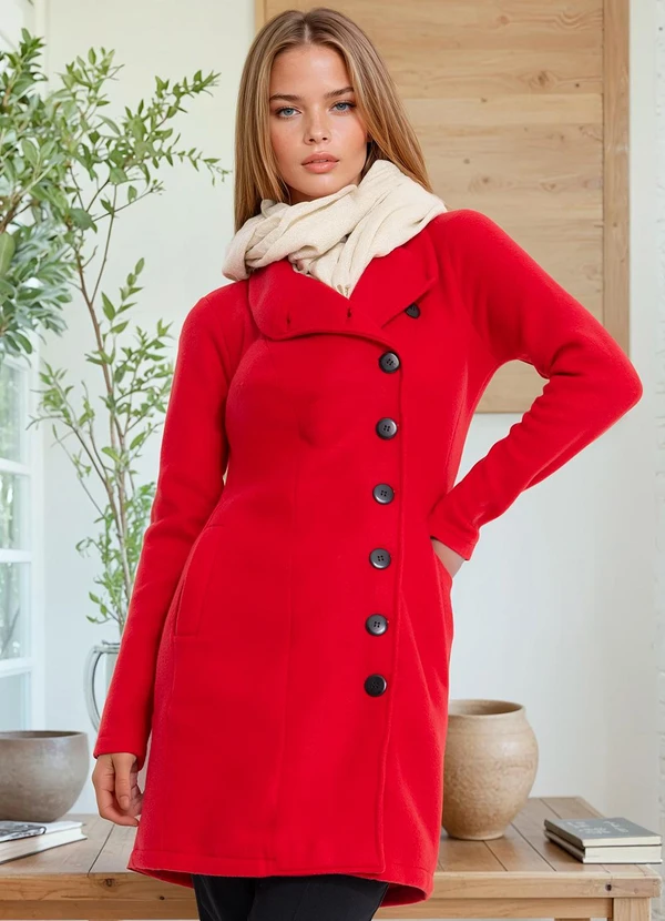 bonprix - Casaco com Bolsos Soft Vermelho