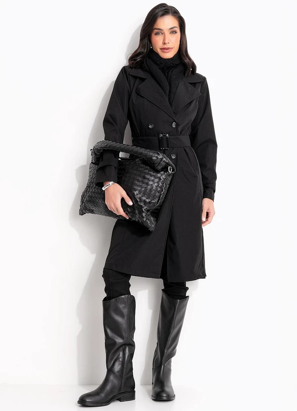 Quintess - Casaco Preto em Tecido de Alfaiataria Sarjado 9