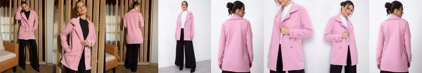 Casaco Rosa Plush Bucl com Bolsos