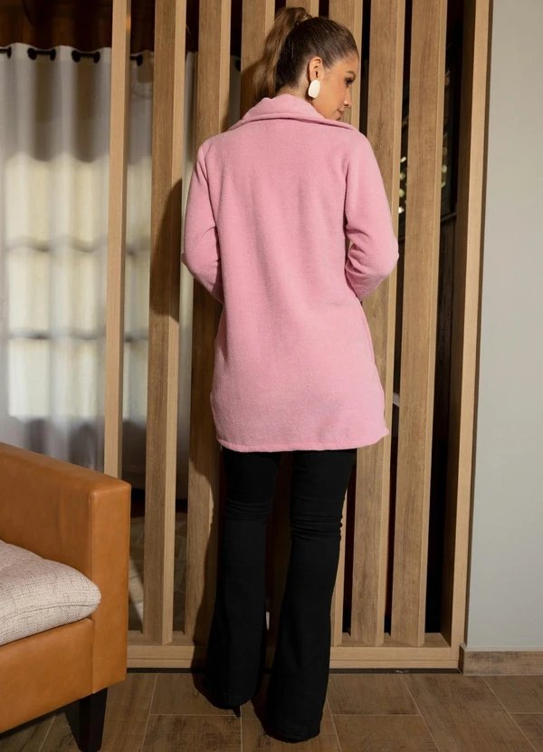 Quintess - Casaco Rosa Plush Buclê com Bolsos 5