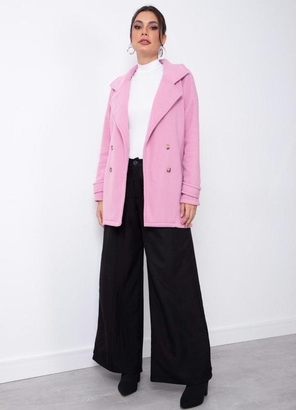 Quintess - Casaco Rosa Plush Buclê com Bolsos 6