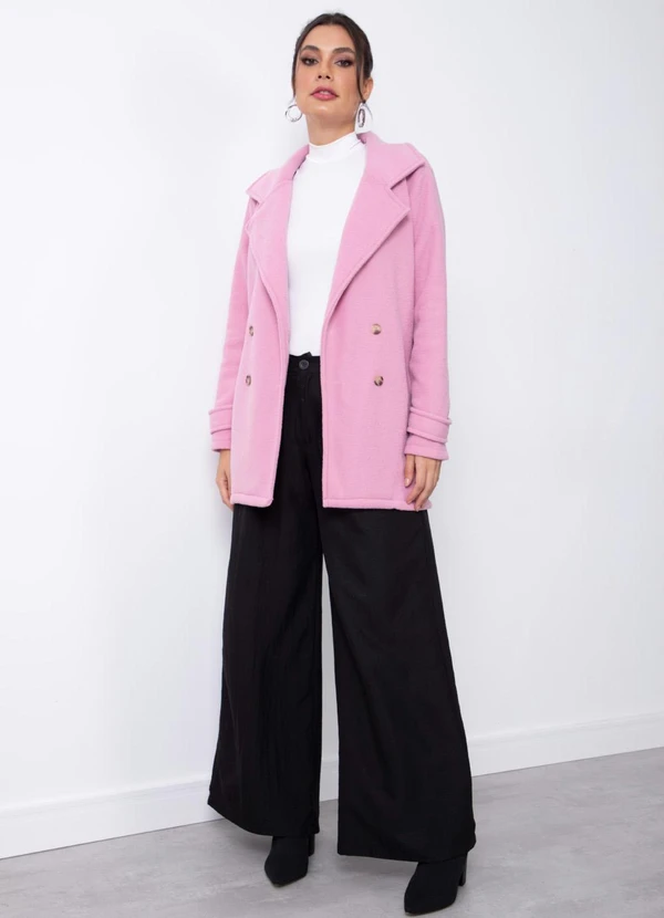 Quintess - Casaco Rosa Plush Buclê com Bolsos 6