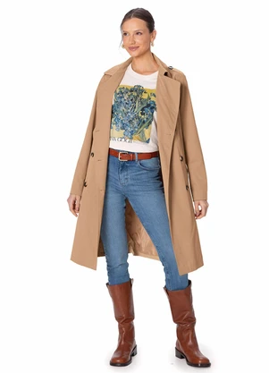 Malwee - Casaco Trench Coat em Sarja Bege - MALWEE
