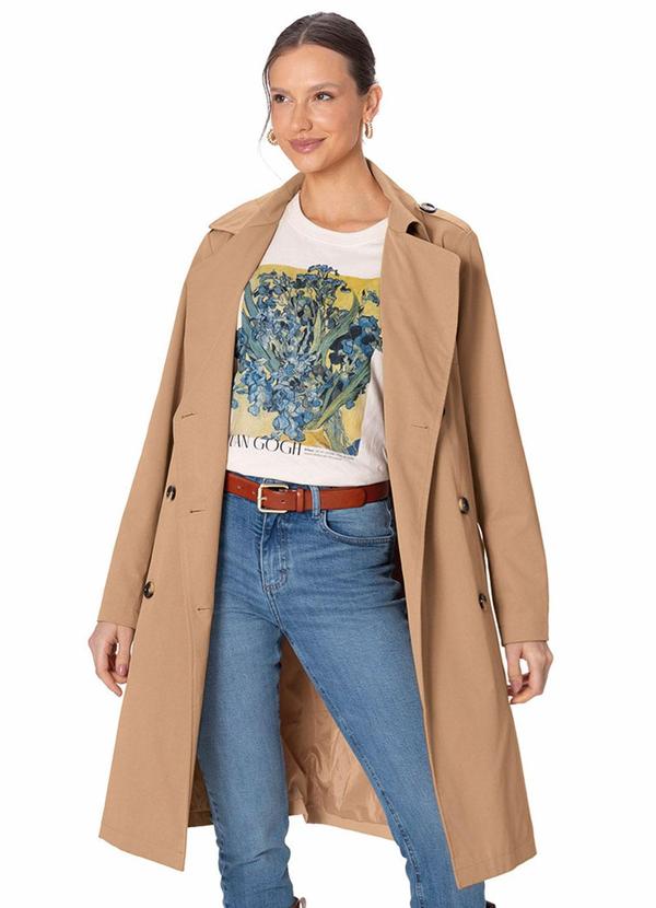 Malwee - Casaco Trench Coat em Sarja Bege