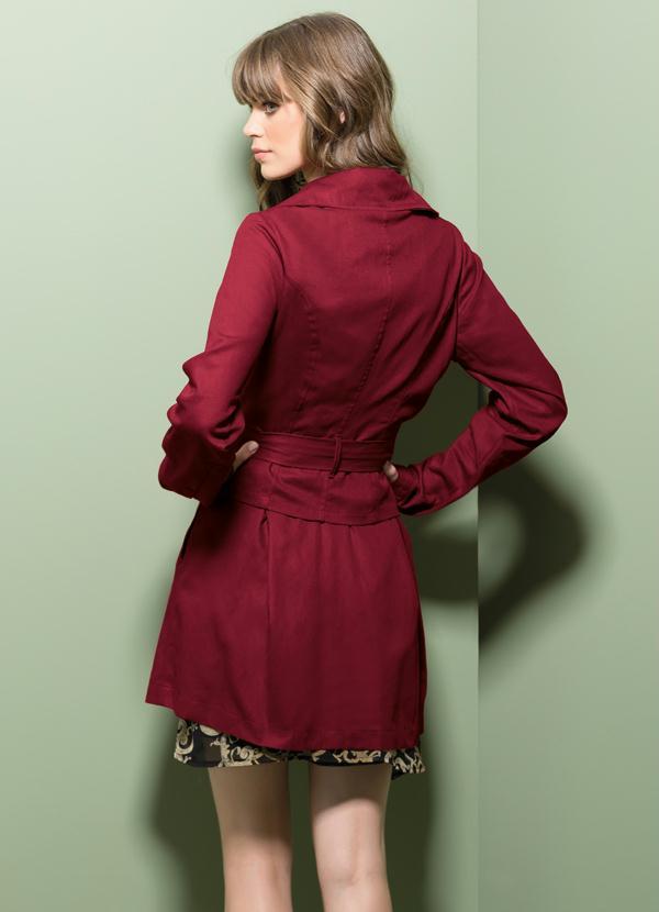 Quintess - Sobretudo Acinturado Bordô com Bolsos 5