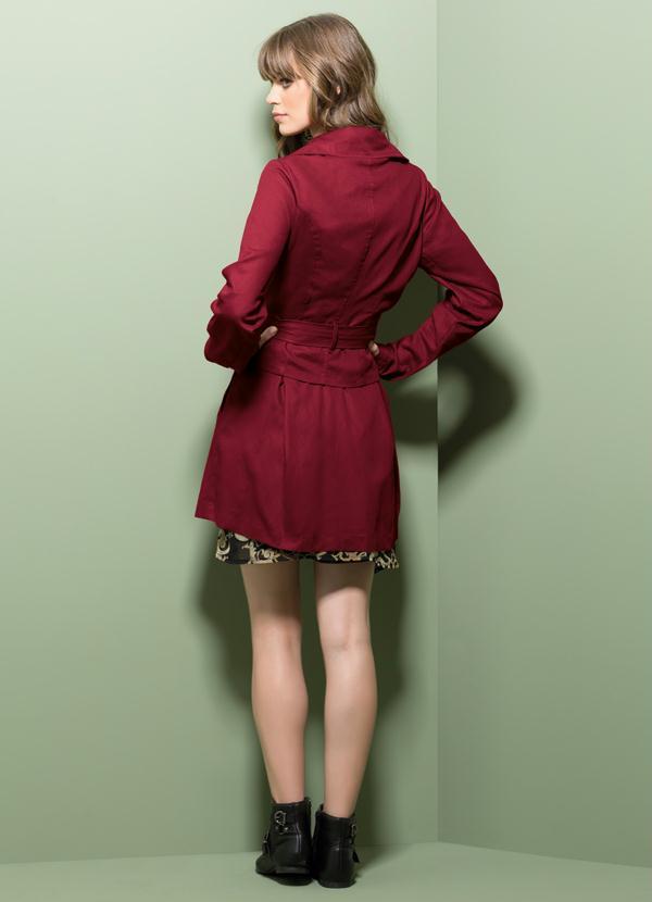 Quintess - Sobretudo Acinturado Bordô com Bolsos 7
