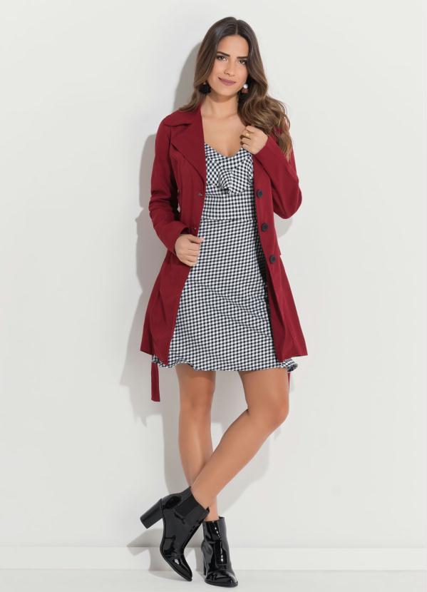 Quintess - Sobretudo Acinturado Bordô com Bolsos 9