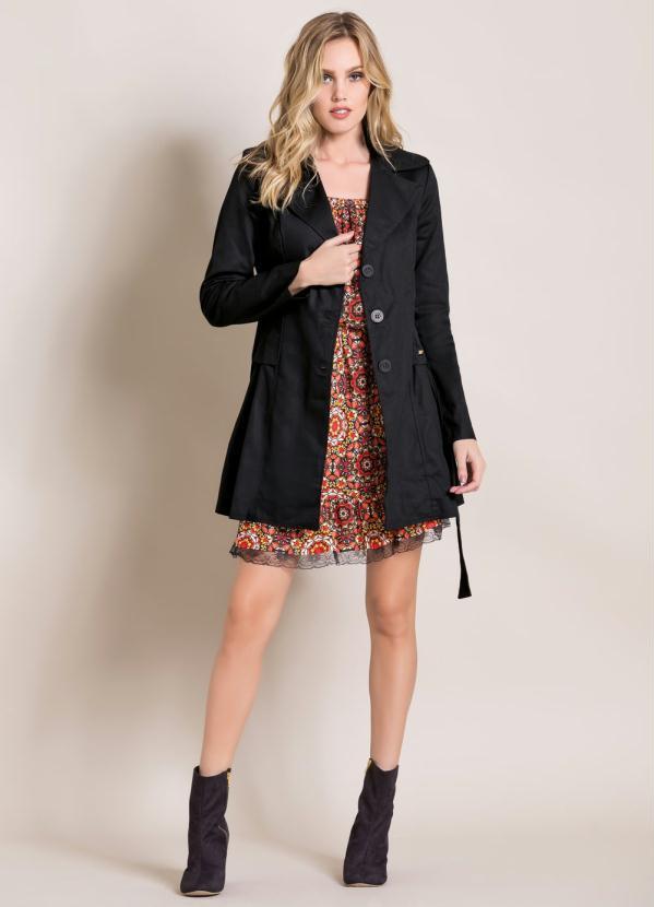 Quintess - Sobretudo Acinturado Preto com Bolsos 4