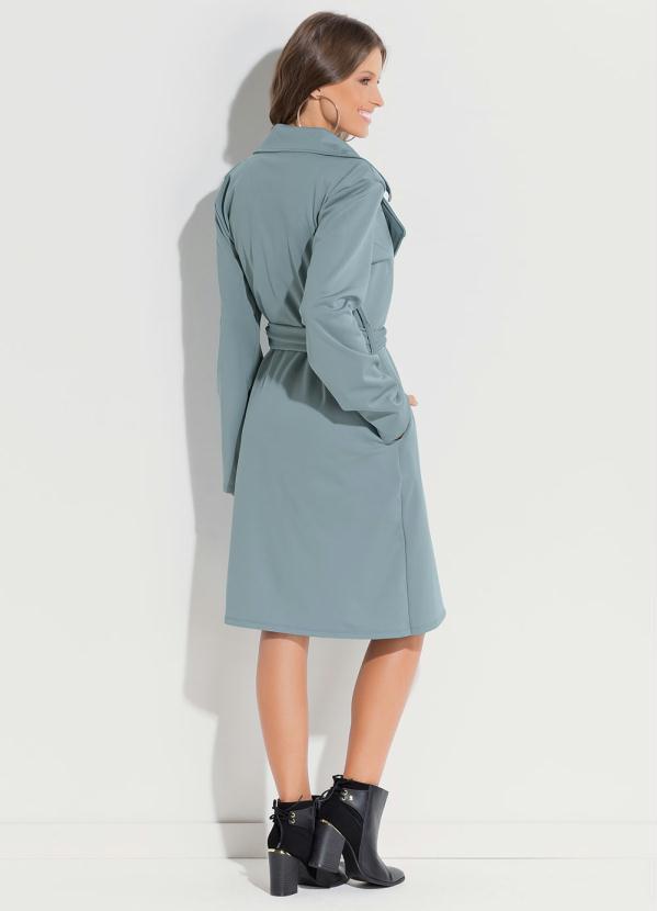 Quintess - Sobretudo Alongado Azul com Faixa e Botões 2