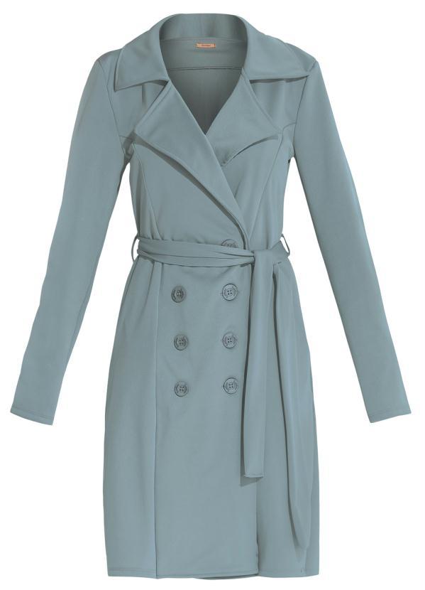 Quintess - Sobretudo Alongado Azul com Faixa e Botões 4