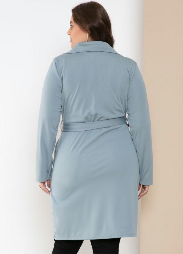 Quintess - Sobretudo Alongado Azul com Faixa e Botões 6