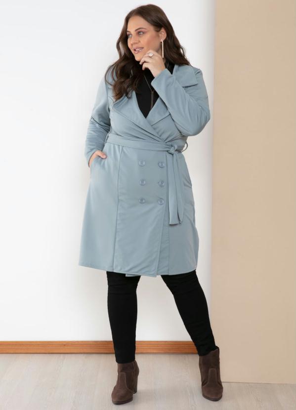 Quintess - Sobretudo Alongado Azul com Faixa e Botões 7