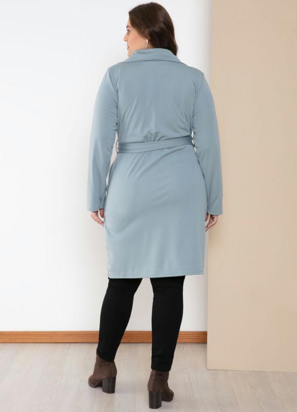 Quintess - Sobretudo Alongado Azul com Faixa e Botões 8