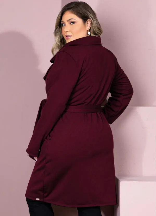Quintess - Sobretudo Alongado Bordô com Faixa e Botões 2