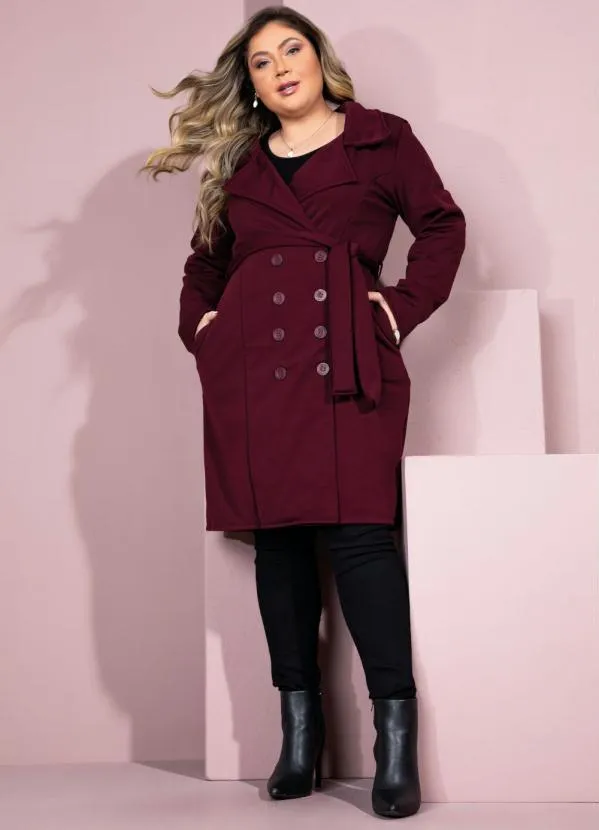 Quintess - Sobretudo Alongado Bordô com Faixa e Botões 3