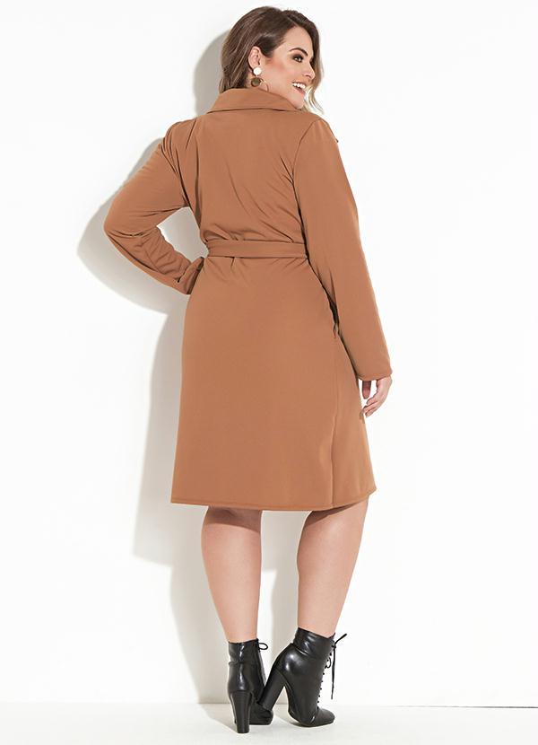 Quintess - Sobretudo Alongado Caramelo com Faixa e Botões 2