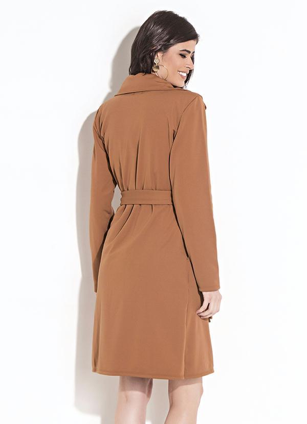 Quintess - Sobretudo Alongado Caramelo com Faixa e Botões 10