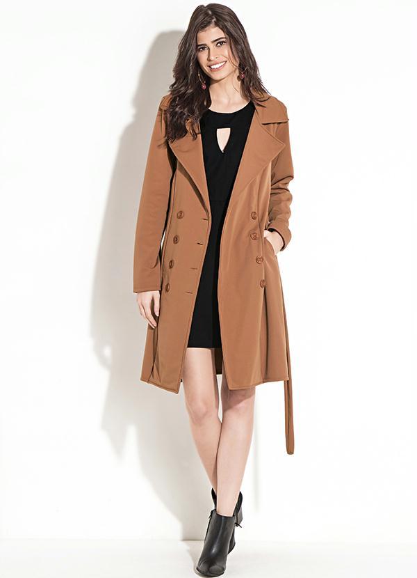 Quintess - Sobretudo Alongado Caramelo com Faixa e Botões 9