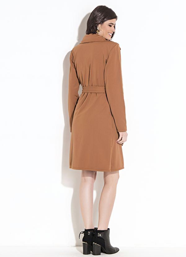 Quintess - Sobretudo Alongado Caramelo com Faixa e Botões 8