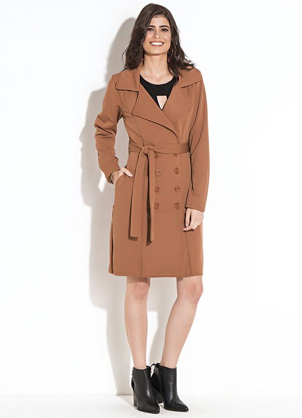 Quintess - Sobretudo Alongado Caramelo com Faixa e Botões 7