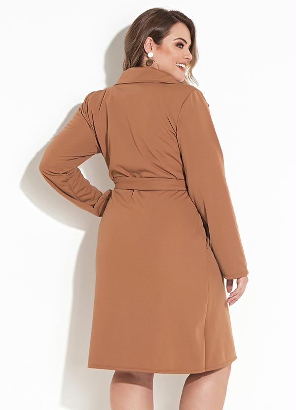 Quintess - Sobretudo Alongado Caramelo com Faixa e Botões 5