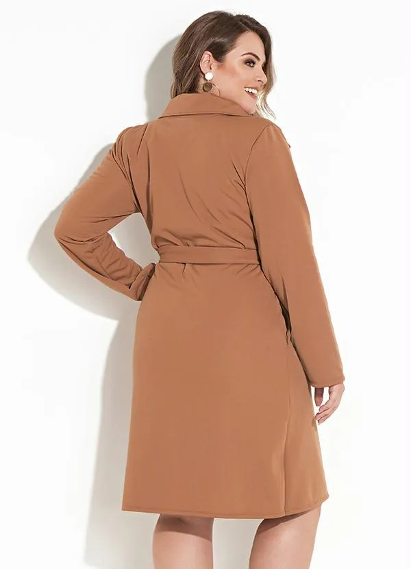 Quintess - Sobretudo Alongado Caramelo com Faixa e Botões 7