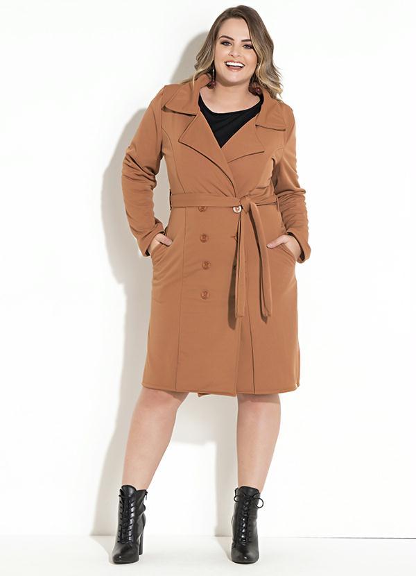 Quintess - Sobretudo Alongado Caramelo com Faixa e Botões 4