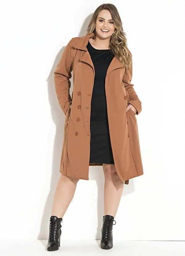 Quintess - Sobretudo Alongado Caramelo com Faixa e Botões 9